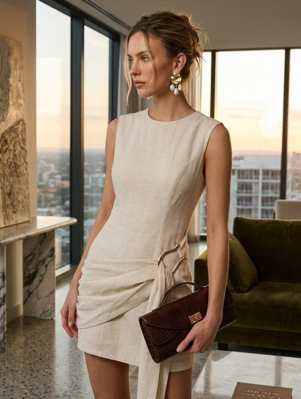 Buckle Ruched Mini Dress